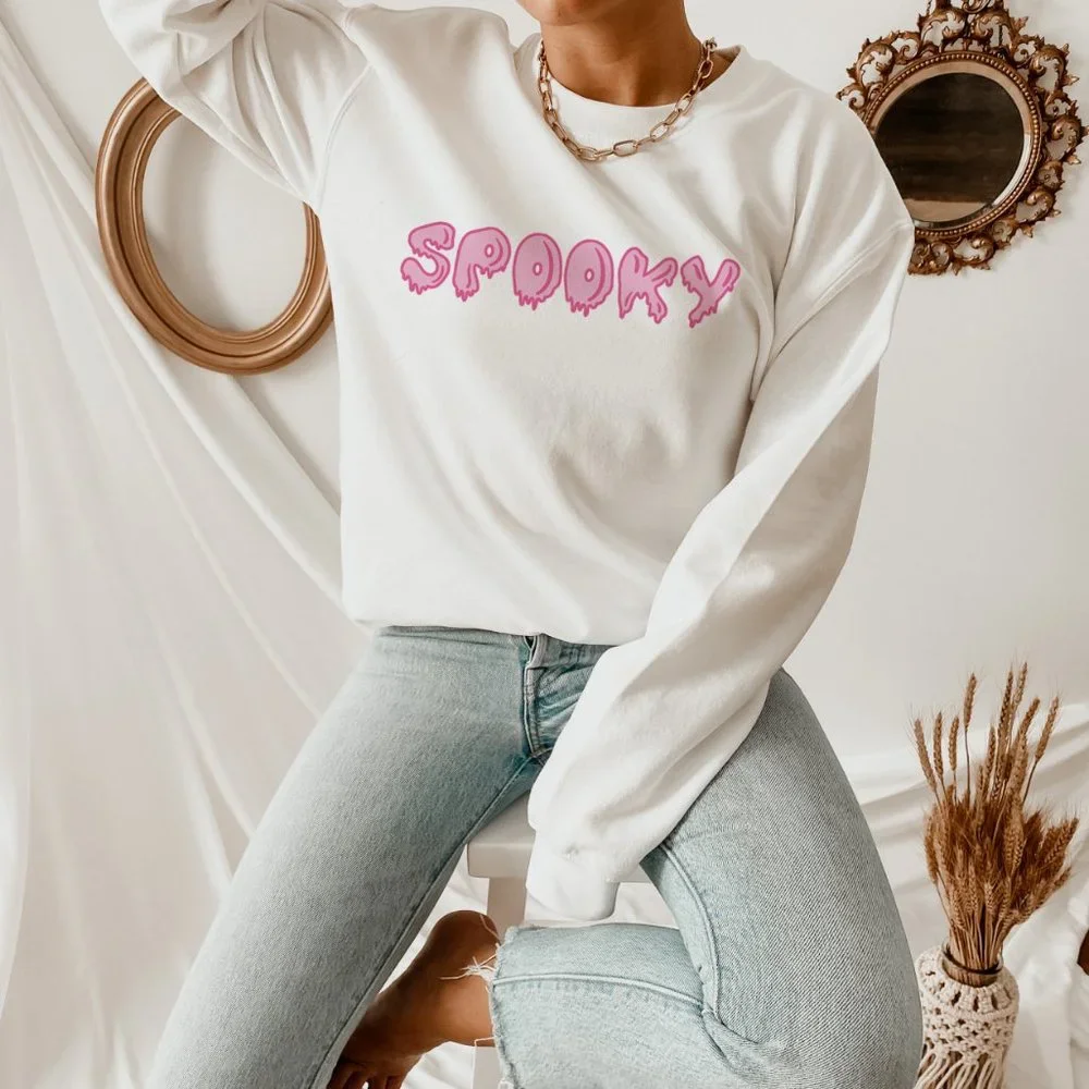 Pink Spooky Typography Halloween sweatshirt - Picture 3 of 4